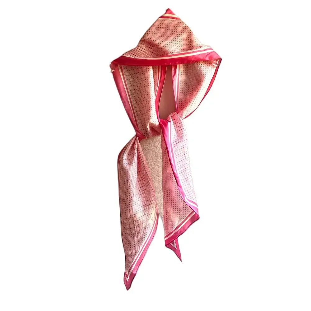 Vintage St. Ramonse Pink White Printed Rectangular Scarf Neck Kerchief Retro